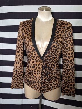 Sexy Leopard Print Women's Blazer Jacket - Deep V Single-Button